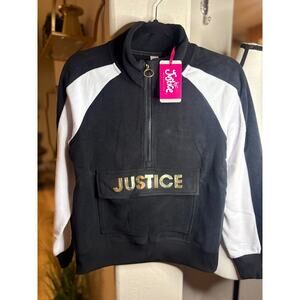 Justice Girl's Blavk/White Half Zip Fleece Hoodie Size L 12/14 NEW